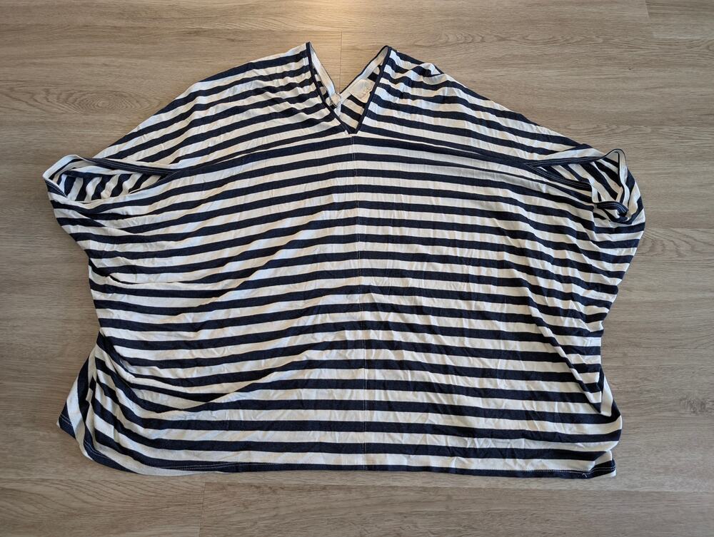 Nicole Miller Studio Womens Small S Navy White Striped V-Neck Poncho Kaftan Top